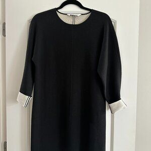 Everlane Double Knit Wool Blend Sweater Dress in Black/Cream - Size XS
